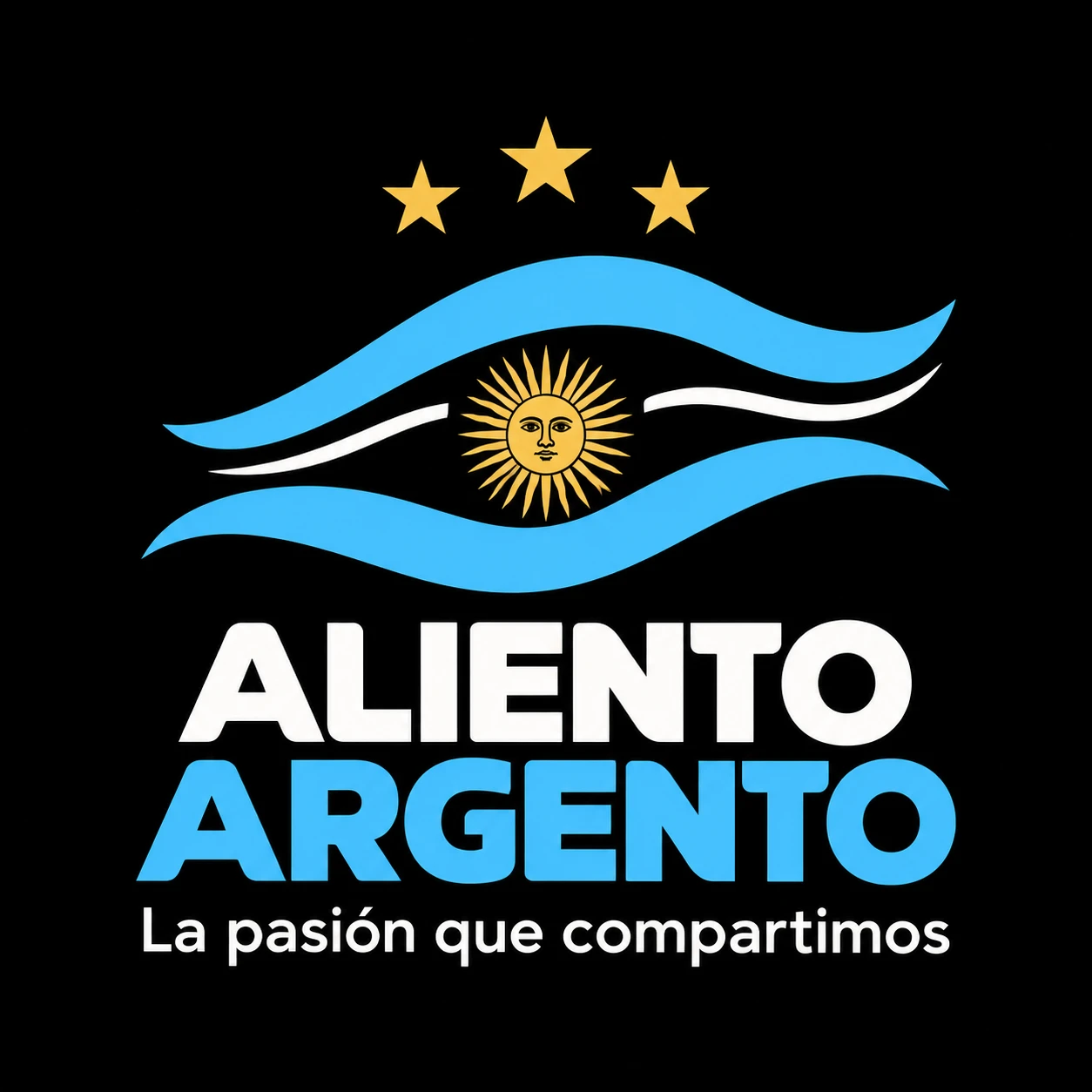 Bandera argentina curva con sol y tres estrellas